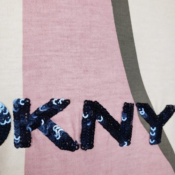 DKNY Sequined Logo Graphic Cotton T-Shirt Women's Size Small *Defect-see desc - Picture 5 of 15